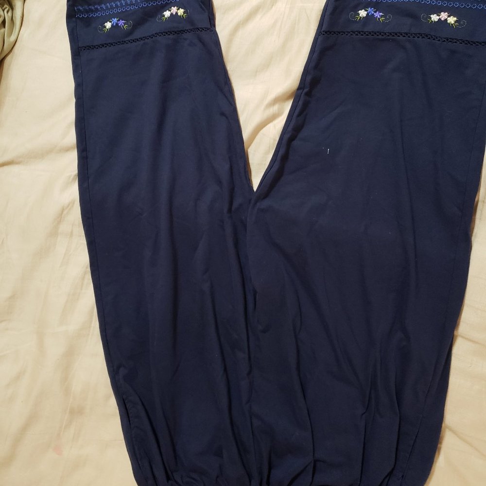 Dark Blue Lounge Pants with Embroidery